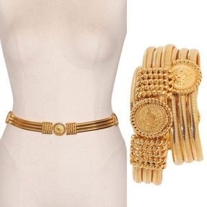 Rare 80s Vintage St. John Brushed Gold Omega Chain Triple Strand Chain Link Belt